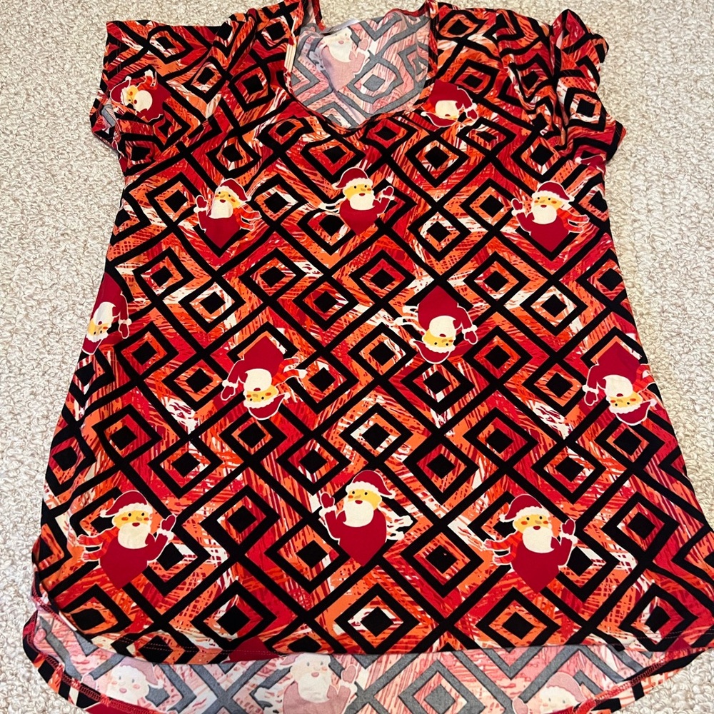 Red Lularoe Large Santa Print Top
